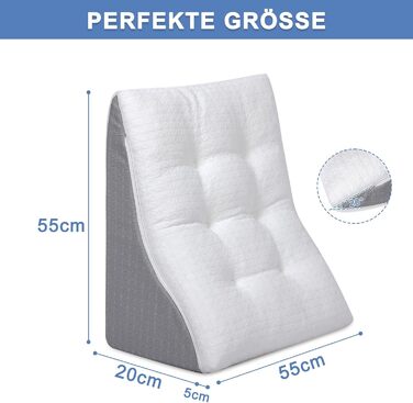 ТANYOO Подушка для читання в ліжко та на диван: ергономічна подушка-валик з піною з пам'яті ефекту, двошарова конструкція, підтримка спини, для рефлюксу, апное сну, комфортна спинка (55x55x25)
