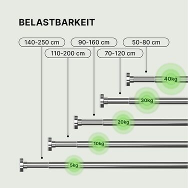 Штанга для душу без свердління 90-160 см, срібна, Ø 25 мм, телескопічна – для ванни, душу та перегородки, 1 шт.