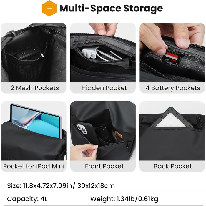 Сумка для камери TARION: водонепроникна сумка-слінг для DSLR, дзеркальної та SLR камер з перегородками для об'єктивів та аксесуарів