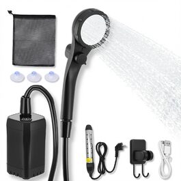 Портативний душ Campingdusche 6000 mAh з насосом, шланг 200 см, для кемпінгу, саду, авто, тварин, пляжу, подорожей (Чорний)