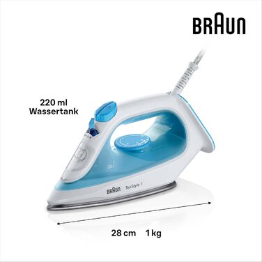Праска Braun TexStyle 1 SI1019RD: потужна та зручна, з антипригарним покриттям, 120 г/хв, для використання з водопровідною водою, швидкий нагрів, 220 мл, 1900 Вт