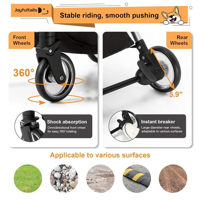 Візок для собак 3 в 1, до 15 кг, чорний. Розкладний візок для собак та котів з сумкою-переноскою та дощовиком. Підходить для маленьких та середніх порід.