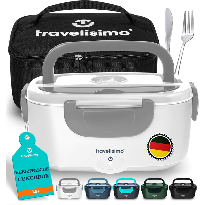 Електрична ланчбокс TRAVELISIMO 80W, 1,5L, 3-в-1, 12V/24V/220V, для авто/вантажівки, сірий колір