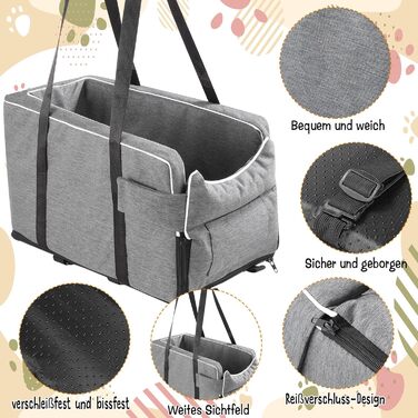 Автокрісло для маленьких собак: зручний лежак з підстаканником, сірий, 42x20x22 см