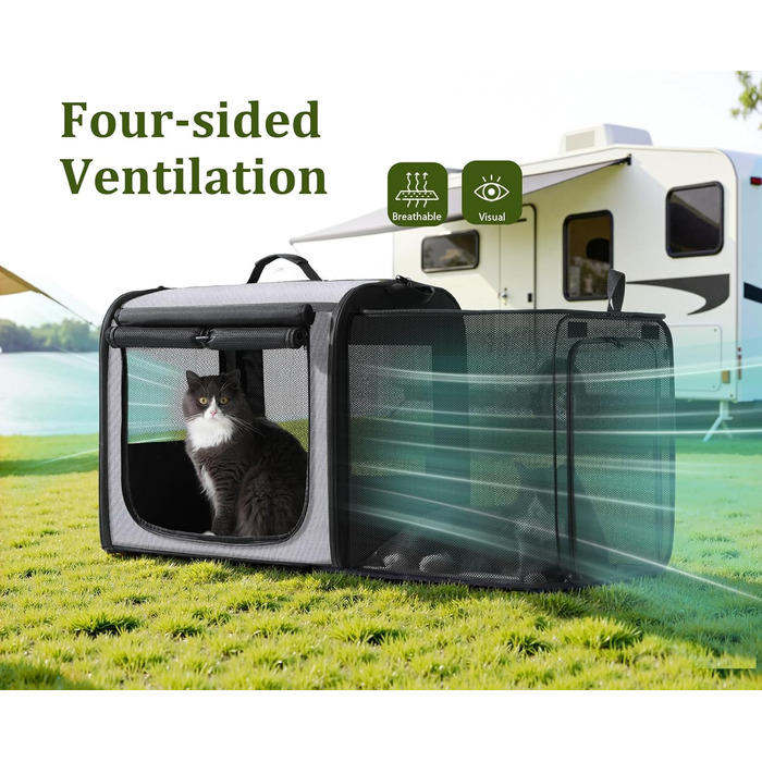 Транспортна переноска для собак Pecute: стабільна, складана, дихаюча, з ролетним віконцем (61x52x45 см)