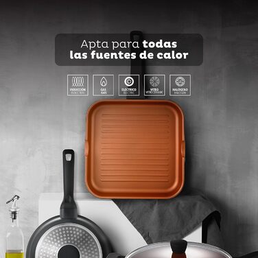 Гриль сковорода San Ignacio Bronze 28x28 см, алюмінієва з антипригарним покриттям, для всіх типів плит