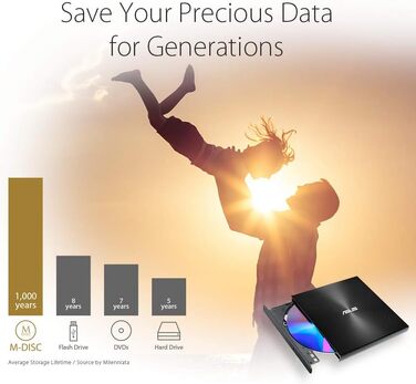 Зовнішній DVD-записувач Asus ZenDrive U9M з інтерфейсом USB-C та USB-A, чорний