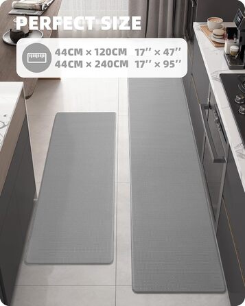 Килимки для кухні Color G, 2 шт., мийні, нековзкі, водо- та олієстійкі, з гумовою основою, для кухні, їдальні та коридору, сірі (44x75 см + 44x150 см)