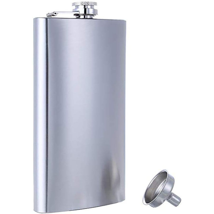 Фляга TANEAXON з воронкою та коробкою, нержавіюча сталь, без витоку (срібна, 355 мл)
