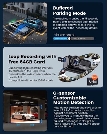 Відеореєстратор COOLCRAZY Dashcam Auto: 4K UHD, Dual камера, GPS, WiFi, 64GB SD-карта, IPS 3