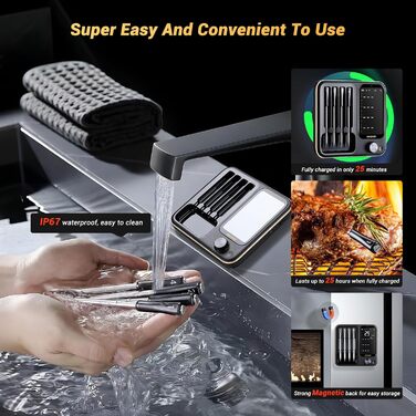 Inkbird INT-14-BW Wireless Meat Thermometer, Smart Grill Thermometer WIFI 2.4G and Bluetooth 5.4 Signal 91m, Oven Thermometer Thermometer for Oven, Grill, Smoker, Rotisserie, Air Fryer Oven