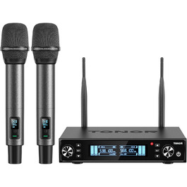 TONOR TW550 Бездротовий мікрофонний комплект з функцією автосканування, PRO-UHF, 2 мікрофони, 80 м радіус дії, 6,35 мм/3,5 мм, для караоке, вечірок, церкви, DJ