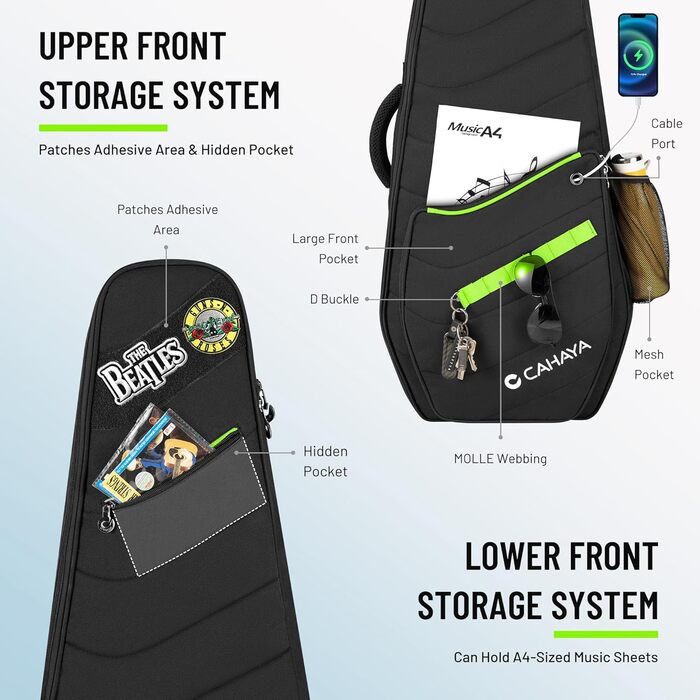 CAHAYA Softshell Сумка для електрогітари Outdoor - 12 мм підкладка, Gigbag з кишенями, патчі DIY, для ST, LP, Tele