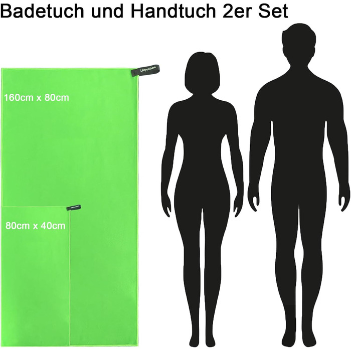 Набір рушників Leeyunbee з мікрофібри (2 шт.) - 160x80 см + 80x40 см, швидковисихаючі, для спорту, подорожей, пляжу (зелений)