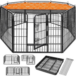 ТресКо® вольєр для цуценят 60 см, з дахом та анкерами | Вольєр для собак 8-секційний | Розкладний вольєр для собак з дверцятами | Збірка без інструментів | Вольєр для тварин, стійкий до погодних умов 77 x 60 см