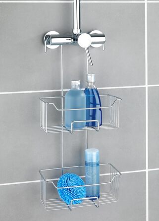 WENKO Thermostat Shower Caddy Model Milo, 2 Tiers, Shower Shelf for Hanging on the Faucet, Stainless Steel (Rust-Proof) Shelf, 25 x 55 x 14 cm, Glossy
