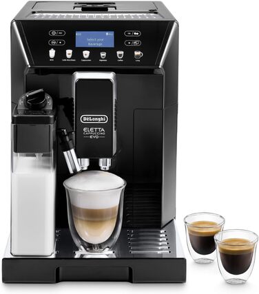 De'Longhi Eletta Evo ECAM 46.860.B Fully Automatic Coffee Machine with LatteCrema Milk System, Cappuccino and Espresso at the Touch of a Button, LCD Display and Sensor-Touch Buttons, black