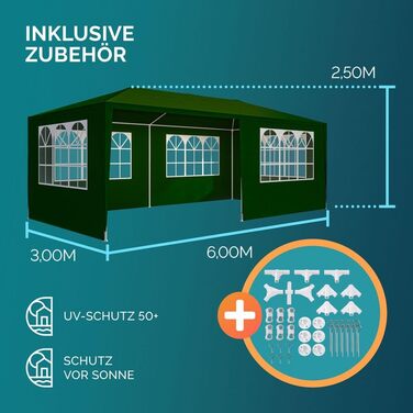 Павільйон Casaria® 3x6м, зелений: захист від УФ, водонепроникний, 18 м², 6 стінок, для фестивалів, вечірок, саду