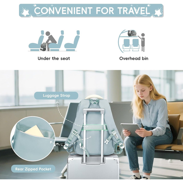 Шкільний рюкзак Tanou для підлітків, дівчаток, 4-12 клас. Великий водонепроникний рюкзак для школи, середньої та вищої освіти, блакитний