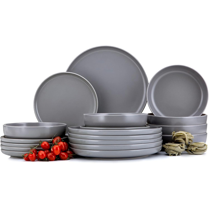Набір посуду Konsimo VICTO для 6 осіб: 18-ти частинний сервіз з 6 тарілок, сірий - набір посуду для сім'ї