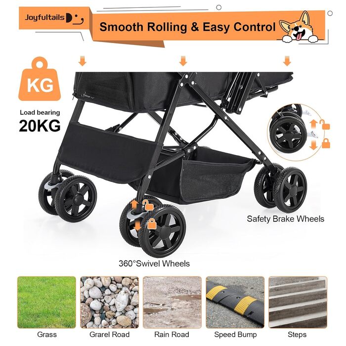 Складаний буги для собак, переноска для тварин до 20 кг, чорний. Підходить для собак та котів