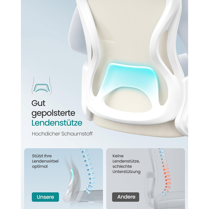 Офісний стіл SONGMICS, ергономічне крісло з сіткою, з підтримкою попереку, регульована спинка та підголівник, для дому та офісу, OBN041B01 (пісочний беж)