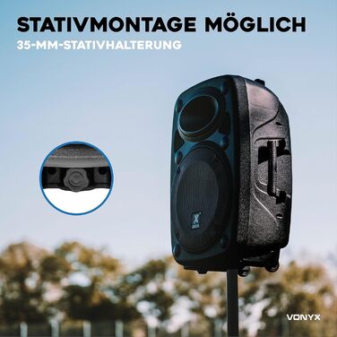 Vonyx Verve46 – портативна акустична система з мікрофонами, 1000 Вт, Bluetooth, MP3, для вечірок та PA-системи, чорний