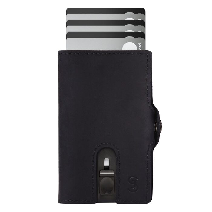 Slimjack Смарт-гаманець з відділенням для монет та RFID-захистом - Чоловічий алюмінієвий картхолдер для карт та монет (Чорний)