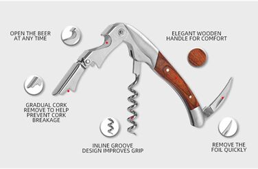 Sommelier knife, wine opener, professional corkscrew made of stainless steel, bottle opener with foil cutter, wine aerator pourer and vacuum stopper, wine accessories. (Sommelier knife)