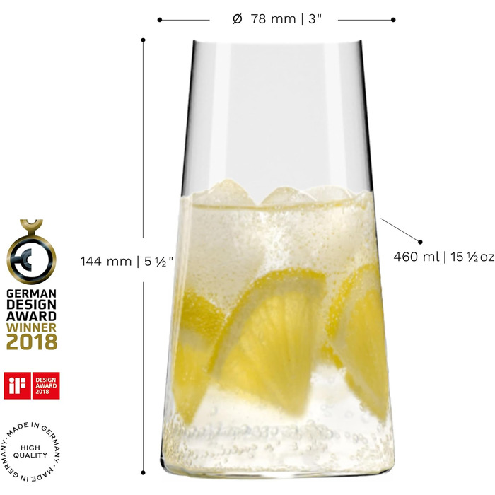 Stölzle Lausitz Long Drink Glasses Power 6-Piece Set 460ml – Elegant Highball Cocktail Glasses for Drinks, Water & Juices – High-Quality Long Drink Glasses Made of Crystal Glass – Dishwasher & Shockproof