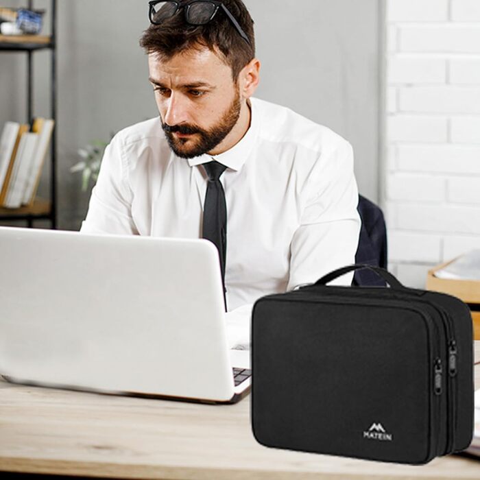 MATEIN Cable Organizer Bag, Large Cable Bag Organizer Tech Pouch, Water-Resistant Electronics Bag Cable Organizer Travel Bag for IPAD, Charger, Power Bank, Black