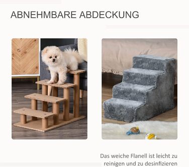 PawHut 4-Step Dog Stairs, 35cm Cat Stairs for Bed and Sofa, Pet Stairs for Dogs and Cats up to 5 kg, Plush Appearance (60L x 35W x 44H cm, Light Grey)