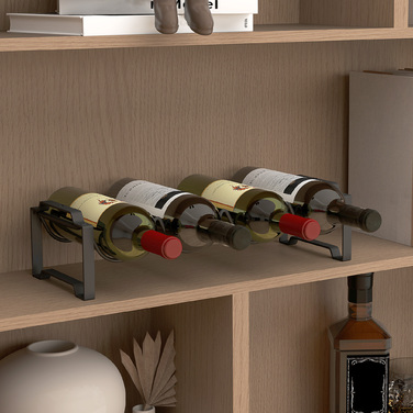 HOMCOM Wine Rack Bottle Rack for 16 Wine Bottles, Metal Bottle Holder Storage Shelf, Wine Bottle Rack for Kitchen, Dining Room Black | Aosom