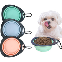 3 складні миски для собак, силіконові дорожні миски для води та їжі, портативні миски для тварин з карабіном