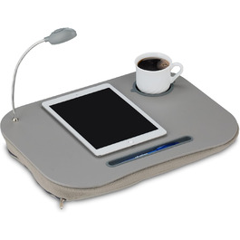 Підставка для ноутбука Relaxdays з LED-підсвічуванням, сіра - портативна, з тримачем для напоїв