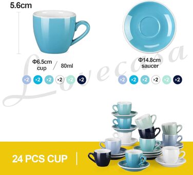 LOVECASA Кавовий сервіз з порцеляни, Sweet, 12-ти частинний, 230 мл, білий, для 6 осіб