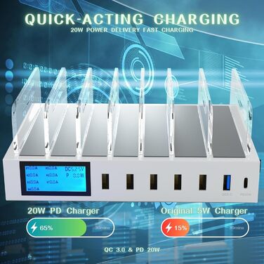 Зарядний пристрій Schnellladestation PD20W QC3.0 7-в-1 з LCD дисплеєм, USB-хаб для iPhone, iPad, Samsung, Huawei (Чорний)