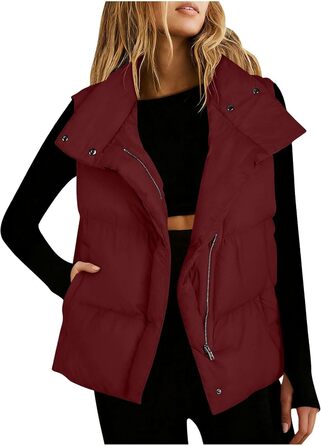 Жіноча безрукавна пухова жилетка з блискавкою, класична модель, осінь, великий розмір, темно-червоний колір