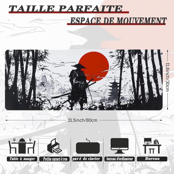 Килимок для миші EFISH Japanische Gaming XXL 800x300 мм, великий, з прошитими краями, водонепроникний, антиковзкий для ПК, MacBook, ноутбука. Підвищує точність та швидкість.