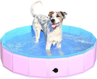 80x20 cm Foldable Dog Pool – Foldable Plastic Hard Pool for Dogs and Children, Non-Slip Pet Bathtub for Outdoor Use in the Garden, Lightweight and Portable (Pink, 100x30cm)