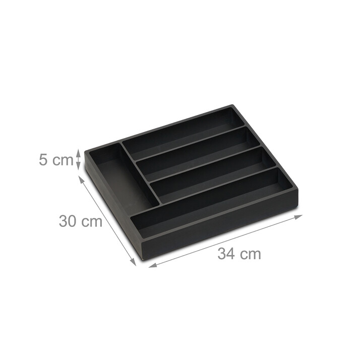 Relaxdays Black Cutlery Box with 5 Compartments