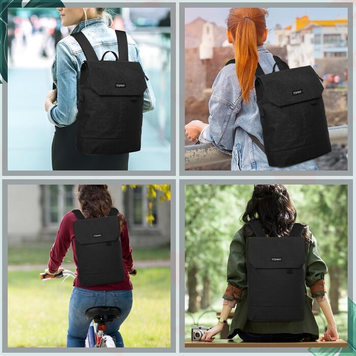 Women's Rucksack, Daypack Women's Waterproof Backpack with 15.6-inch Laptop Compartment & Anti-Theft Bag for Trips, University, School & Office - 16L (Black)