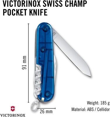 Мультитул Victorinox Swiss Champ: 33 функції, ніж, коркомаг, викрутка, блакитний, Швейцарія