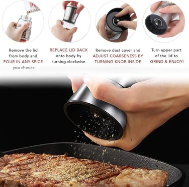 Мельниця LessMo для спецій з підставкою, набір 2 шт. - для перцю, солі та чилі, з регулюванням ступеня помолу