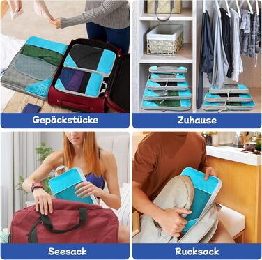 Набір компресійних органайзерів для подорожей 5 шт. (синій) - Куби для валіз, рюкзаків, легкі сумки для зберігання