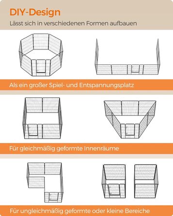 Вольєр для тварин Feandrea Freilaufgege, XL, 77 x 120 см, чорний, з 8 панелей, для дому та вулиці
