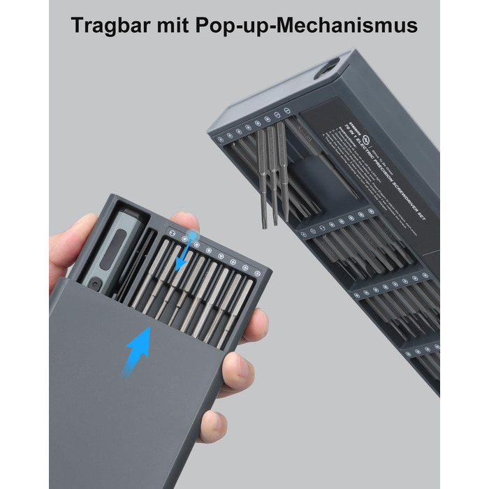 Міні-шуруповерт STREBITO 70-в-1: комплект з 64 бітами, 5 режимів крутного моменту, LED-підсвічуванням, сірий