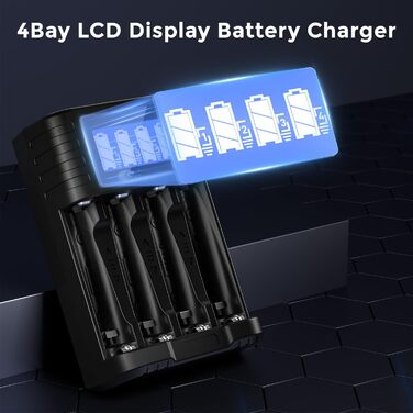 Зарядний пристрій IMREN для акумуляторів AA/AAA з 4 слотами, LCD дисплеєм та USB-C, 5V/2A, для NiMH/NiCD та Li-ion батарей