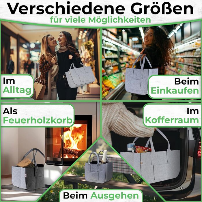 FUCHSBAG 2.0 [Large 3-Piece Set XXL] Universal Shopping Bags. 2x Large Felt Bags, 1x Small Felt Bag. Perfectly suited as a shopping basket. A real eye-catcher that safely carries the contents.