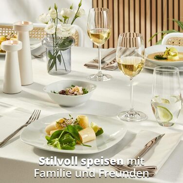 Набір посуду KHG Kombiservice 62 елементи | Білий сервіз для 6 осіб з якісного порцеляну | Класичний дизайн | З цукерницею, ложками для яєць та молочником